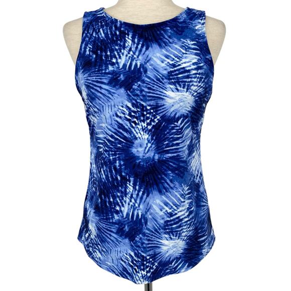 LANDS END NWT Tie Dye Palm Sleeveless Tankini Swim Top Blue Size 4 - Picture 1 of 6